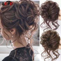 LUPU syntetyczny kok z włosów Chignon roztrzepany kręcone włosy opaska elastyczne Scrunchy sztuczne