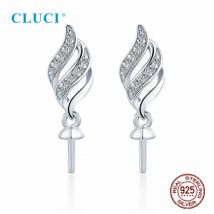 CLUCI Real 100% 925 Sterling Silver Twist CZ Pearl Dangle Women Stud Earrings Mountings Engagement Wedding Pearl Jewelry SE175SB