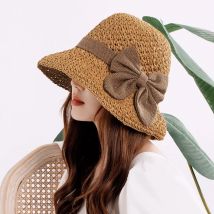 Bast frauen kappe Strand hut frauen sommer panama stroh taschen sommer 2020 stroh oder wicker kappe Eimer hut sonne hüte bogen sonnenblende