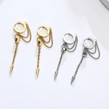 Dreieck Kegel Spike Lange Kette Ohrring Edelstahl Doppel Verbunden Ketten Huggie Hoops Ohrring Herren Schmuck