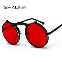 SHAUNA Klapp Steampunk Sonnenbrille Frauen Retro Männer Frühling Tempel Runde Klar Rot Punk Brille UV400