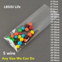LBSISI Life Sacchetto di plastica trasparente per caramelle, biscotti, pane, cibo, fagioli di cioccolato, confezione regalo con penna aperta superiore trasparente con filo