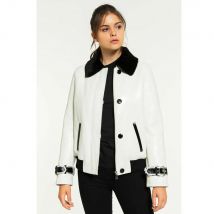 Denny&Dora Giacca in shearling bianca da donna nuova Giacca in pelliccia di tacchino Capispalla universitario Cappotto di pelliccia moda sottile Giacca corta in pelle