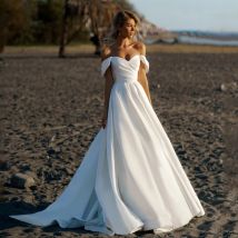 Neue Ankunft Strand Hochzeit Kleid 2022 Weg Von Der Schulter Einfache EINE Linie Brautkleid Sweep