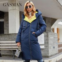 GASMAN 2022 Neue frauen unten jacke Marke mode Lange Frauen winter parka Kontrast mit kapuze