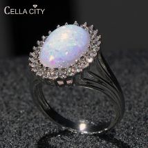 Cellacity Oval Weiß Opal Ring für Frauen Silber 925 Schmuck Edelsteine Geometrie Klassische Einfache Design Weibliche Schmuck für Hochzeiten