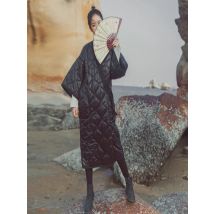 2022 Dark Black Winter Japanese Kimono Bandage Robe Loose Long Cotton Padded Jacket Winter Warm Long Coat LM88