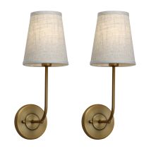 Permo Set of 2 Classic Country Industrial  Wall Lamp with Flared Funnel Linen Fabric Shade Bedroom Bedside Reading Light