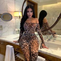 BKLD 2025, Herbst Frauen Kleidung Neue Sexy Leopard Print Bodys Hohe Taille, Figurbetonte Hosen Mode Zwei Stück Trainingsanzug Set