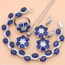 925 silber Schmuck Sets Blau Zirkonia Birthstone Für Frauen Partei Ohrringe Geburtstag Geschenk Für Liebhaber