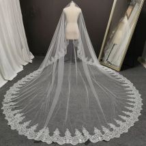 Maßgeschneidert ohne Kamm! Hochzeitsschleier mit Spitzenbesatz und Glitzerpailletten 3m/3,5m/4m Einlagiger Brautschleier mit Spitze Langer Schleier für die Braut