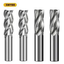 SWYBB Roughing End Mill HSS CNC Cutting Tool Milling Cutter High Speed Steel 3F 4 Teeth 6 8 10 12-32mm Metal Steel Aluminum Wood