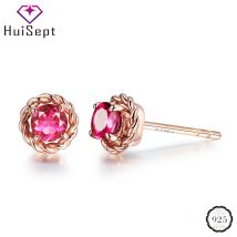 HuiSept Modische Ohrringe aus 925er Silber, Schmuck, Rubin, Amethyst, Smaragd, Saphir, Edelstein, Roségold, Ohrstecker für Frauen, Hochzeit