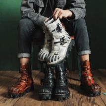 Retro Echtes Leder Motorrad Stiefel Mid-kalb Taktische High Top männer Western Reitstiefel Gothic Schädel Punk Cowboy Stiefel
