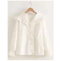 Qiukichonson Kawaii Frilly Ruffle Peter Pan Collar Lolita White Shirt Blouse Women Spring Autumn Long Sleeve Ladies Tops tuniek