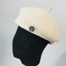 Klassische Damen-Baskenmütze, ausgefallene Wollfilzhut, wärmer, Wintermütze, Mütze, weiß, schwarz, Damen-Fedora-Hut, Fascinator, Pillbox-Hut, formell