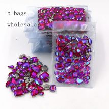 Bestseller Großhandel 5 taschen mixed form nähen auf glas Rot AB silber basis strass diy kleid/Kleidung zubehör