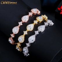 CWWZircons Top Bling Große Wasser Tropfen Zirkonia Rose Gold Farbe Tennis Armband für Frauen Trendy Party Hochzeit Schmuck CB238
