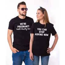 Wir sind Schwangere Sie Können Stop Fragen Jetzt Schwangerschaft Ankündigung T-Shirt Neue Mama und Papa Hemd Mom Zu Werden Mama papa Tragen
