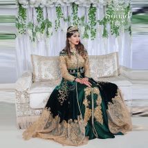 Grün marok kanis chen Kaftan Kaftan muslimischen Abendkleider A-Linie Langarm Applikationen Perlen Dubai Arabisch Truthahn Abaya islamisches Kleid