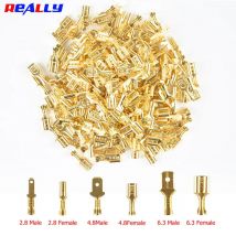 100 Stück/Lot 2,8/4,8/6,3 mm weibliche und männliche Crimpklemmen aus Messing für Autolautsprecher, elektrische Kabelverbinder und Isolierhülle