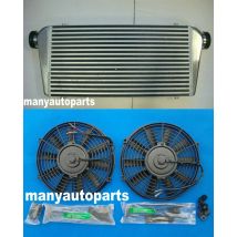 Di alluminio Turbo Intercooler Inter Cooler + Fan 600x300x76mm Anteriore di Montaggio 3 pollici di ingresso