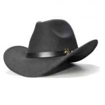 Big Large Plus Size 61CM Vintage Women Men Wool Wide Brim Cowboy Western Cowgirl Bowler Hat Fedora Cap M Letter Leather Band