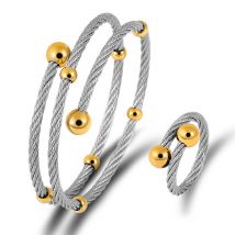 FYSARA Multi-layer Rope Cable Wire Fashion Jewelry Set Women Stainless Steel Bracelet Ring Round Ball Trendy Jewelry Set Couple