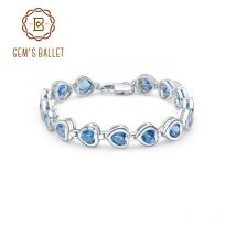 GEM'S BALLETT 6x6mm Herz Natürliche Swiss Blue Topas Kette Link Armband Reine 100% 925 Sterling