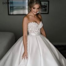 LORIE Prinzessin Hochzeit Kleider Satin Schatz Spitze Hochzeit Brautkleider Lange Zug Elfenbein Hochzeit Ballkleid