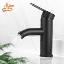 Suguword Mattschwarzer Badezimmer-Waschtischarmatur für heißes und kaltes Wasser, Mischbatterie, Deckmontage, Einlochmontage im Nrdic-Stil