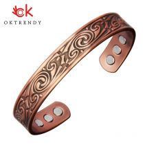 OKtrendy Reinem Kupfer Magnet Armreif Für Frauen Bio Energie Carving Manschette Armband Männlich Unisex Vintage Einstellen Armreifen Therapie Schmuck