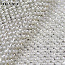 JUNAO 24*40cm Hotfix Weiß Perle Strass Mesh Trim Glas Kristall Stoff Blatt Perle Applique Strass Band Bekleidungs schuhe Diy
