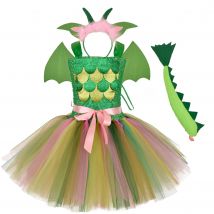 Green Kids Girls Dinosaur Cosplay Dresses Birthday Party Tutu Dresses for Baby Cartoon Princess Girls Costumes Set for Halloween