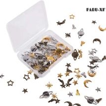 42pcs/Set Cosmos Themed 3-Color Alloy Epoxy Supplies Star Moon Spaceship Filling Accessories for Resin Jewelry Making