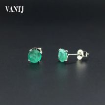 VANTJ Real Natural Emerald Earrings Sterling 925 Silver Elegant Fine Jewelry For Women Lady Party Wedding Gift with Box