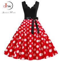 Frauen Dot Print Kleid Sommer sexy V-Ausschnitt ärmellose elegante Vintage Party Kleid Vestidos s ~ 3xl Robe Femme