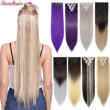 Benehair synthetische 23/26 "Clips in Haar verlängerung lange gerade 8 teile/satz Frauen Haarteil gefälschte Haar teile 140g rot schwarz braun