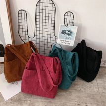 Frauen Cord Handtasche Leinwand Single Shoulder Bag Mode weiblich lässig einfarbig Einkaufstasche Shopper Bag Winter 2024