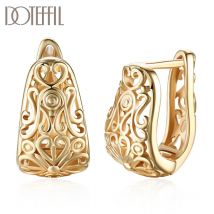 DOTEFFIL 925 Sterling Silber 18 Karat Gold Hohl Muster Ohrringe Mode Für Frau Hochzeit Verlobung Party Geschenk Schmuck