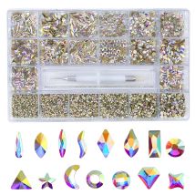 3100PCS Luxury White Pink AB Nail Art Rhinestones Crystals Set Kit Gems 3D Diamond Decoration Manicure 21 Shape 1PCS Pick Up Pen