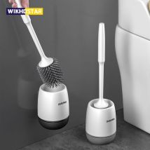 WIKHOSTAR TPR scopino per wc con testa in Silicone spazzola per la pulizia a parete manico lungo