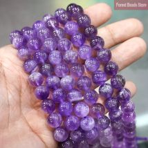 Natürliche Kristalle Perlen Lila Amethysten Runde Perlen Diy Armband Halskette Anhänger für Schmuckherstellung 15" Strang 4 6 8 10 12MM