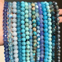 Natürliche runde Perlen, blaue Achate, Jade, Türkise, Rondelle, Kristall, lose Steinperlen für Schmuckherstellung, Bulk-DIY-Armband, 38,1 cm