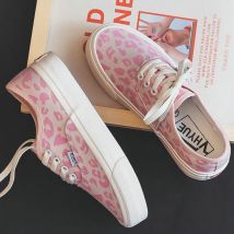 Ladies Canvas Shoes 2025 Pink Leopard Print Vulcanized Shoes Ladies Flat Shoes Leopard Print Semi Drag Flat Shoes