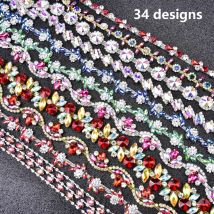 Neue Strass Glas Kristall Blume Kette Mix Farbe Braut Trim Nähen Auf Kleidung Applique Band DIY Taschen Schuhe Bekleidungs Zubehör
