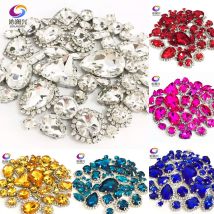 22 colores 50 unids/pack tamaño mixto hebilla de cristal de alta calidad + diamantes de imitación de garra, Base plateada Galss piedras para coser Diy/accesorios de ropa