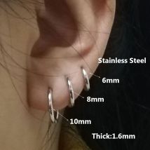 6pcs/lot Stainless Steel Simple Metal Circle Small Hoop Earrings For Women Girls Piercing Jewelry Geometric Round Helix Ear