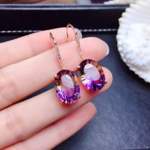 Neue 925 Sterling Silber Ohrringe Bunte Edelstein Amethyst 18k Gold Ohrringe Für Frauen Charme Schmuck Geschenk