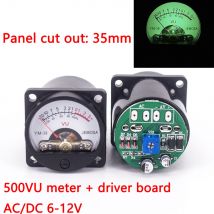 35mm Panel VU Meter 500VU with Green Backlight sound pressure meter+VU level audio meter driver board DC/AC 6-12V input